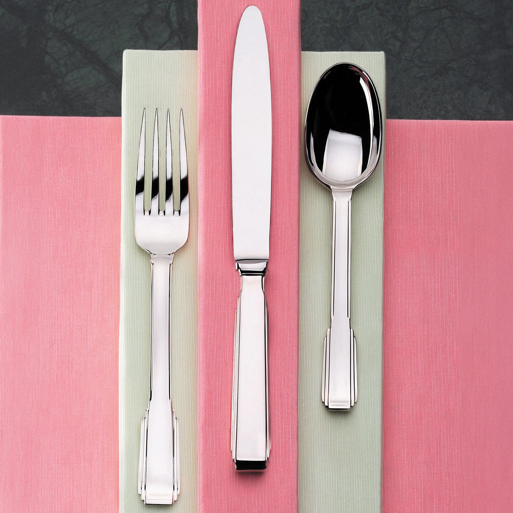 Art Deco Mirrored 18/10 Stainless Steel 5 Piece Flatware Set, Service for 1 Ricci Argentieri 18/10 Stainless Steel, 5 Piece Flatware Set, Art Deco, Flatware Set, Mirrored, Mirrored Flatware Set, Mirrored Stainless, Ricci Art Deco, Ricci Flatware, Ricci Flatware Pattern, Silverware, Stainless, Stainless Steel, Stainless Steel Cutlery, Stainless Steel Flatware, Utensils