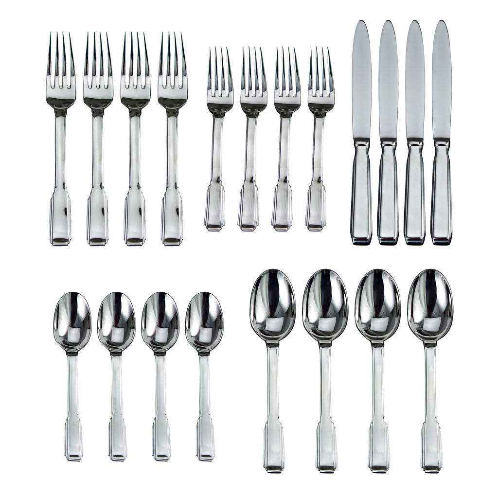 Art Deco Mirrored 18/10 Stainless Steel 20 Piece Flatware Set, Service for 4 Ricci Argentieri 18/10 Stainless Steel, 20 Piece Flatware Set, 20pc Service for Four, Art Deco, Mirrored, Mirrored Flatware Set, Mirrored Stainless, Ricci Art Deco, Ricci Flatware, Ricci Flatware Pattern, Service For 4, Silverware, Stainless, Stainless Steel, Stainless Steel Cutlery, Stainless Steel Flatware, Utensils