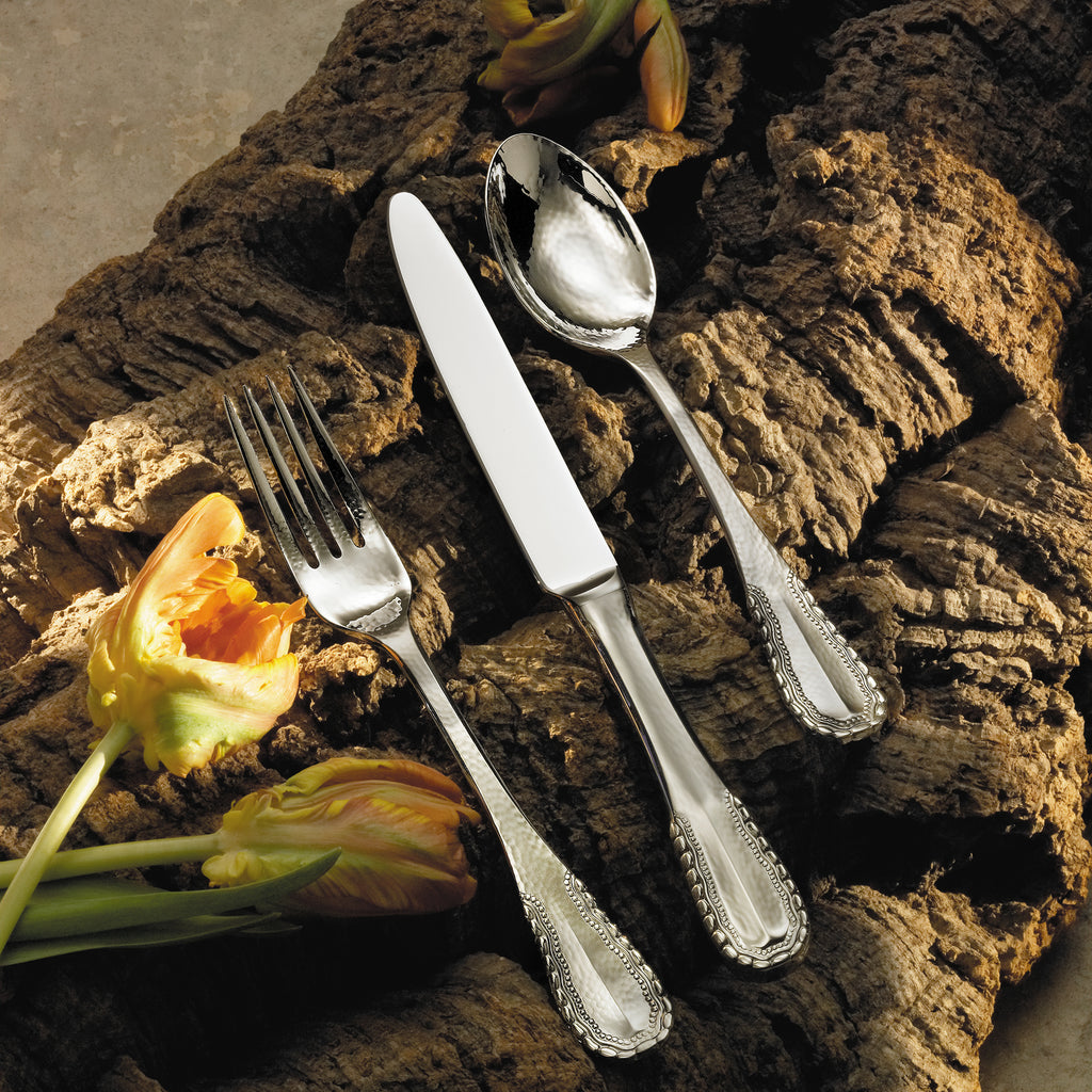 Merletto Mirrored 18/10 Stainless Steel 5 Piece Flatware Set, Service for 1 Ricci Argentieri 18/10 Stainless Steel, 5, 5 Piece Flatware Set, Merletto, MIRROR FINISH, Mirrored, Mirrored Flatware Set, Mirrored Stainless, Ricci Flatware, Ricci Flatware Pattern, Ricci Merletto, Silverware, Stainless, Stainless Steel, Stainless Steel Cutlery, Stainless Steel Flatware, Utensils