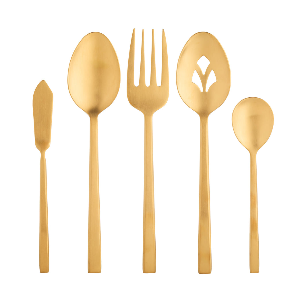 Hover Matte Gold 18/10 Stainless Steel Serving Spoon Ricci Argentieri 18/10 Stainless Steel, Gold, Gold Flatware, Hover, Matte, Open Stock, Ricci Flatware, Ricci Flatware Pattern, Ricci Hover, Silverware, Stainless, Stainless Steel, Stainless Steel Flatware, Utensils