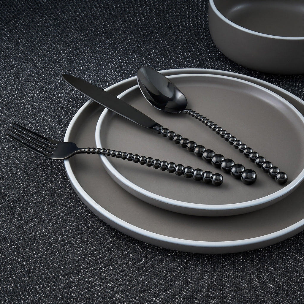 Rondure Mirrored Black 18/10 Stainless Steel 20 Piece Flatware Set, Service For 4 Ricci Argentieri 18/10 Stainless Steel, Mirrored, Mirrored Stainless, Ricci Flatware, Ricci Flatware Pattern, Ricci Rondure, Rondure, Silverware, Stainless, Stainless Steel, Stainless Steel Flatware, Utensils