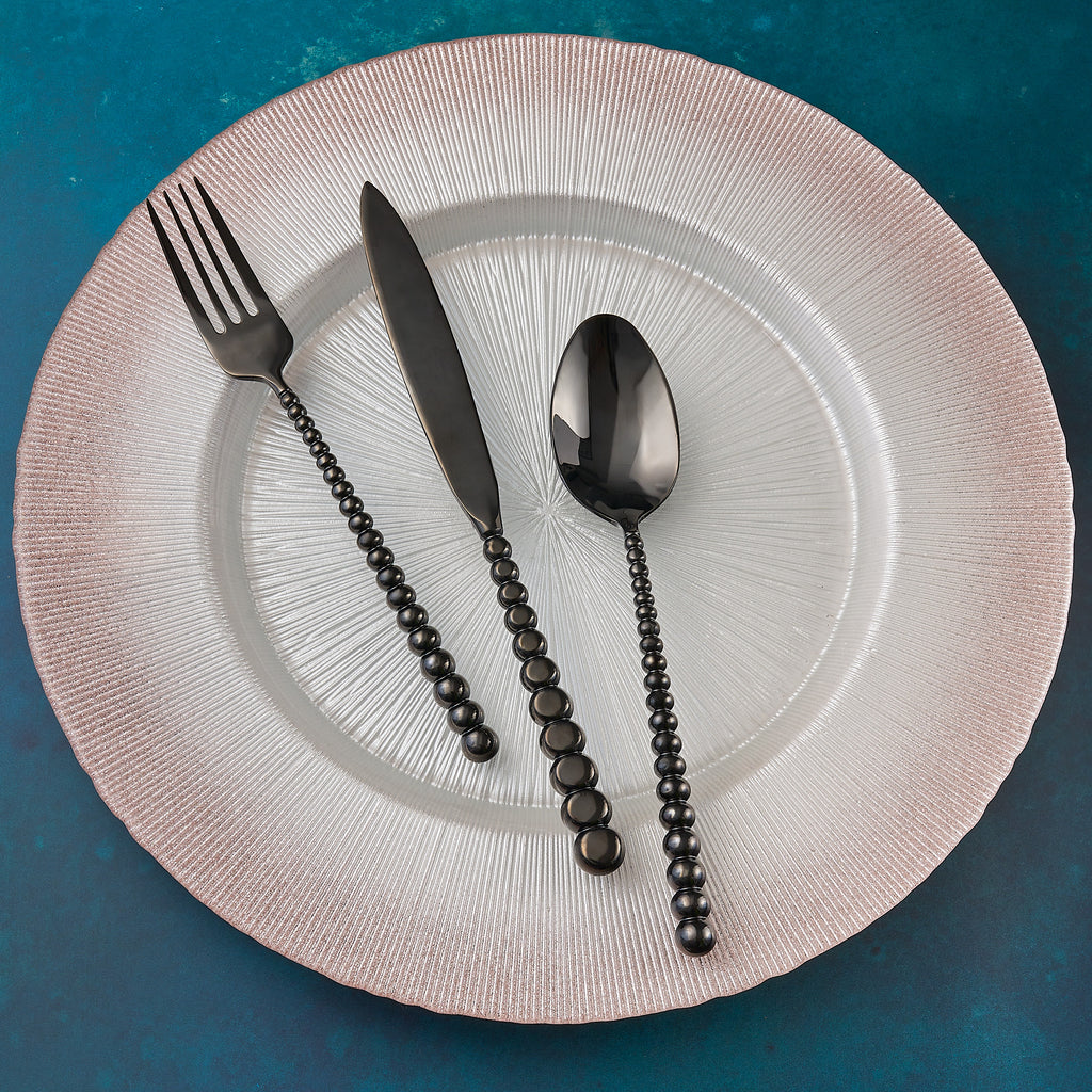 Rondure Mirrored Black 18/10 Stainless Steel 20 Piece Flatware Set, Service For 4 Ricci Argentieri 18/10 Stainless Steel, Mirrored, Mirrored Stainless, Ricci Flatware, Ricci Flatware Pattern, Ricci Rondure, Rondure, Silverware, Stainless, Stainless Steel, Stainless Steel Flatware, Utensils