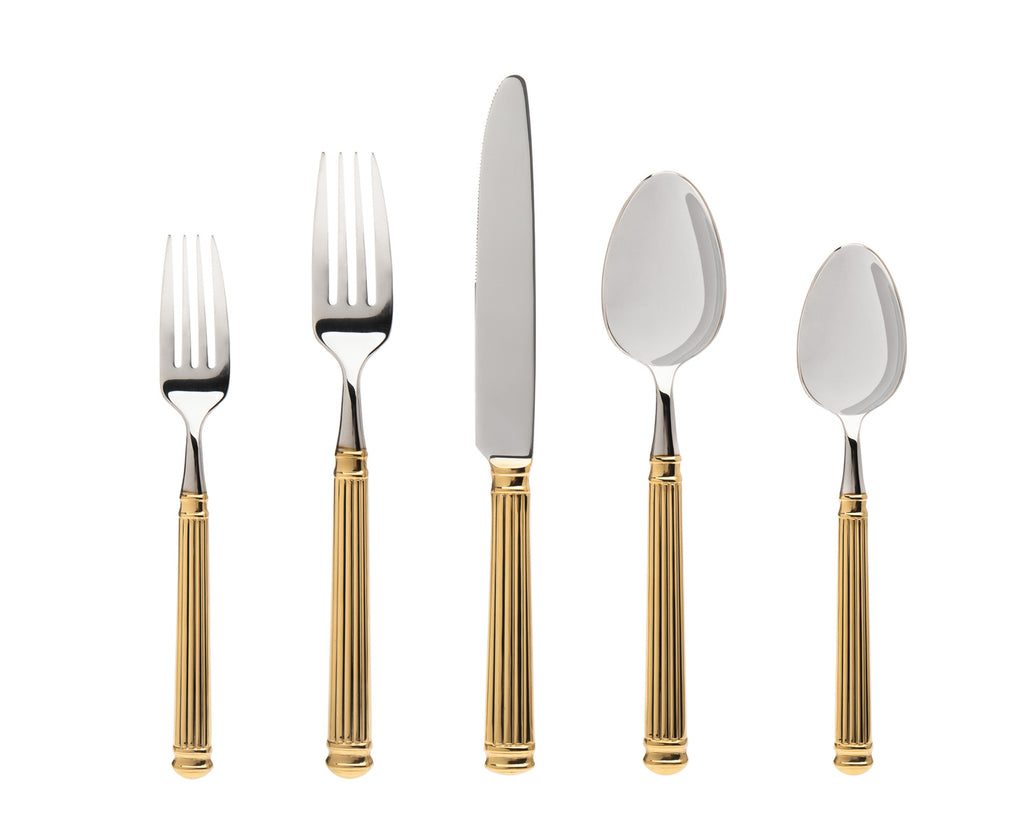 Colonnade Gold 18/10 Stainless Steel 20 Piece Flatware Set, Service for 4 Ricci Argentieri 18/10 Stainless Steel, 20, 20 Piece Flatware Set, Colonnade, Gold, Gold Flatware, Mirrored, Service For 4, Stainless, Stainless Steel