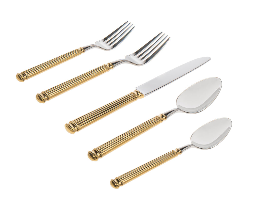 Colonnade Gold 18/10 Stainless Steel 20 Piece Flatware Set, Service for 4 Ricci Argentieri 18/10 Stainless Steel, 20, 20 Piece Flatware Set, Colonnade, Gold, Gold Flatware, Mirrored, Service For 4, Stainless, Stainless Steel