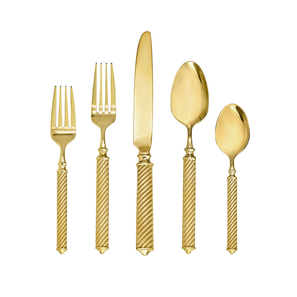 Torsade Gold 18/10 Stainless Steel 20 Piece Flatware Set, Service for 4 Ricci Argentieri 18/10 Stainless Steel, 20, 20 Piece Flatware Set, Gold, Gold Flatware, Mirrored, Service For 4, Stainless Steel, Torsade