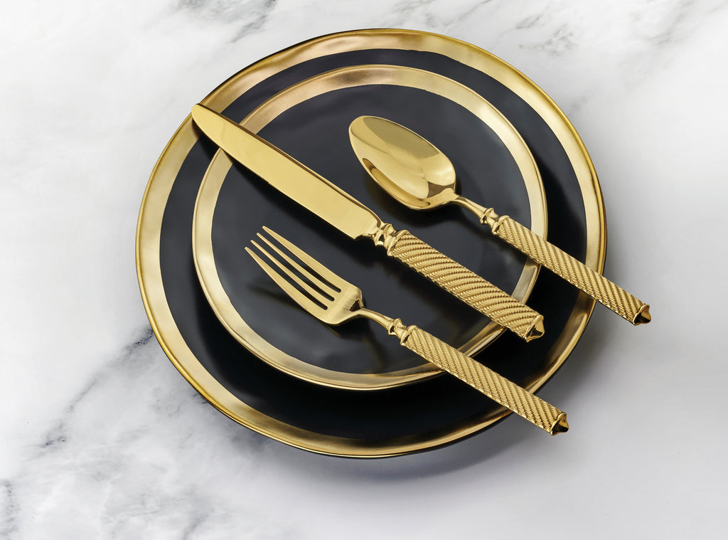 Torsade Gold 18/10 Stainless Steel 20 Piece Flatware Set, Service for 4 Ricci Argentieri 18/10 Stainless Steel, 20, 20 Piece Flatware Set, Gold, Gold Flatware, Mirrored, Service For 4, Stainless Steel, Torsade