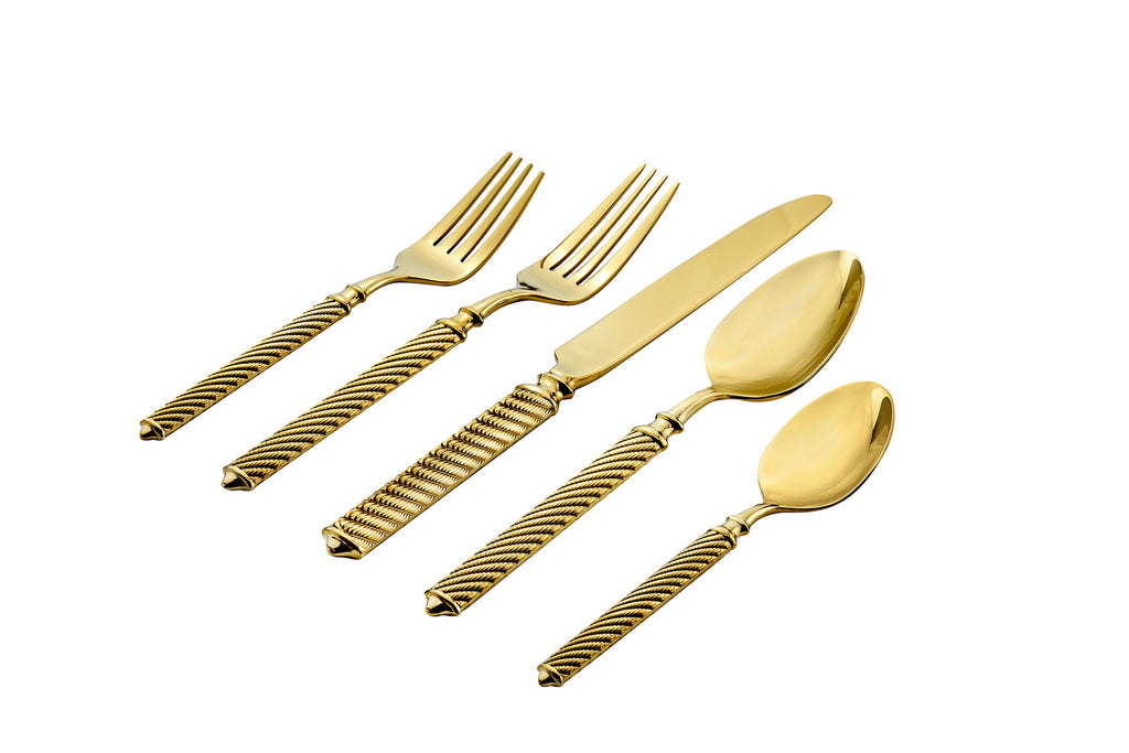 Torsade Gold 18/10 Stainless Steel 20 Piece Flatware Set, Service for 4 Ricci Argentieri 18/10 Stainless Steel, 20, 20 Piece Flatware Set, Gold, Gold Flatware, Mirrored, Service For 4, Stainless Steel, Torsade