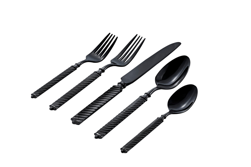 Torsade Black 18/10 Stainless Steel 20 Piece Flatware Set, Service for 4 Ricci Argentieri 18/10 Stainless Steel, 20, 20 Piece Flatware Set, Black, Mirrored, Service For 4, Stainless Steel, Torsade