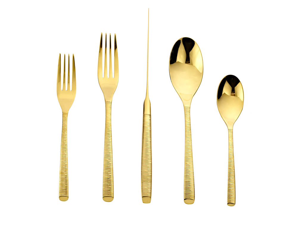 Birchwood Gold 18/10 Stainless Steel 20 Piece Flatware Set, Service for 4 Ricci Argentieri 18/10 Stainless Steel, 20 Piece Flatware Set, Birch, Birchwood, Gold, Gold Flatware, Mirrored, Service For 4, Stainless Steel