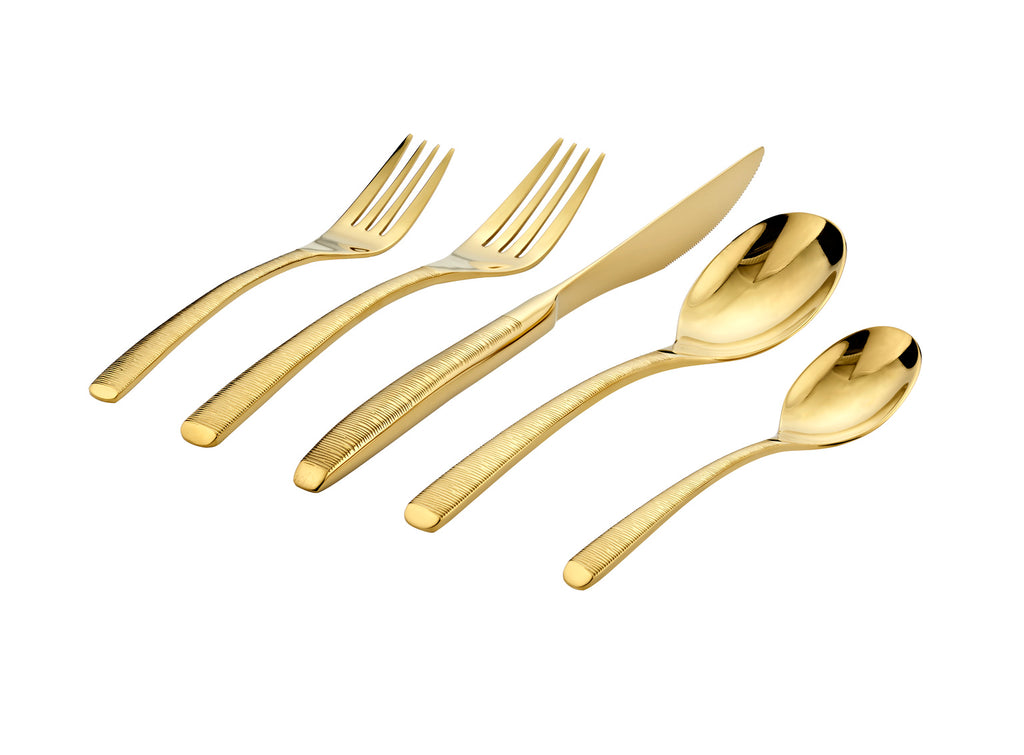 Birchwood Gold 18/10 Stainless Steel 20 Piece Flatware Set, Service for 4 Ricci Argentieri 18/10 Stainless Steel, 20 Piece Flatware Set, Birch, Birchwood, Gold, Gold Flatware, Mirrored, Service For 4, Stainless Steel