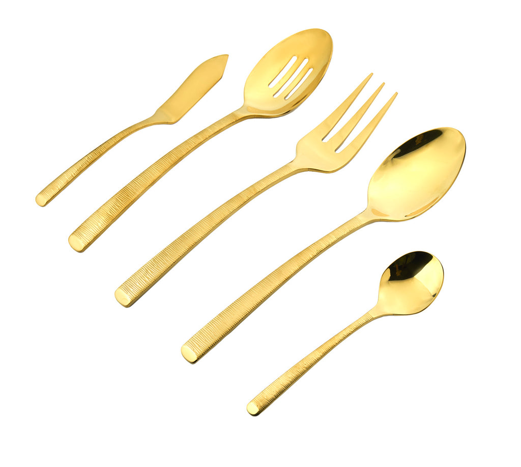 Birchwood Gold 18/10 Stainless Steel 45 Piece Flatware Set, Service for 8 Ricci Argentieri 18/10 Stainless Steel, 45, 45 Piece Flatware Set, Birch, Birchwood, Gold, Gold Flatware, Service For 8, Stainless Steel