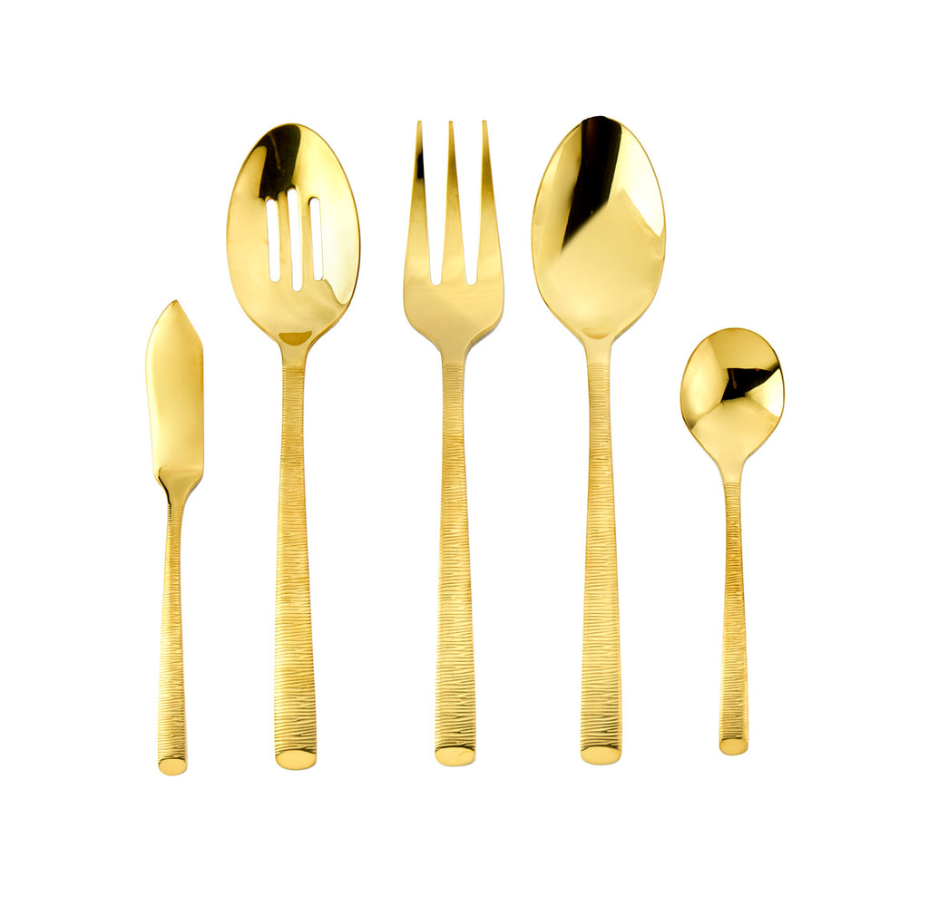 Birchwood Gold 18/10 Stainless Steel 45 Piece Flatware Set, Service for 8 Ricci Argentieri 18/10 Stainless Steel, 45, 45 Piece Flatware Set, Birch, Birchwood, Gold, Gold Flatware, Service For 8, Stainless Steel