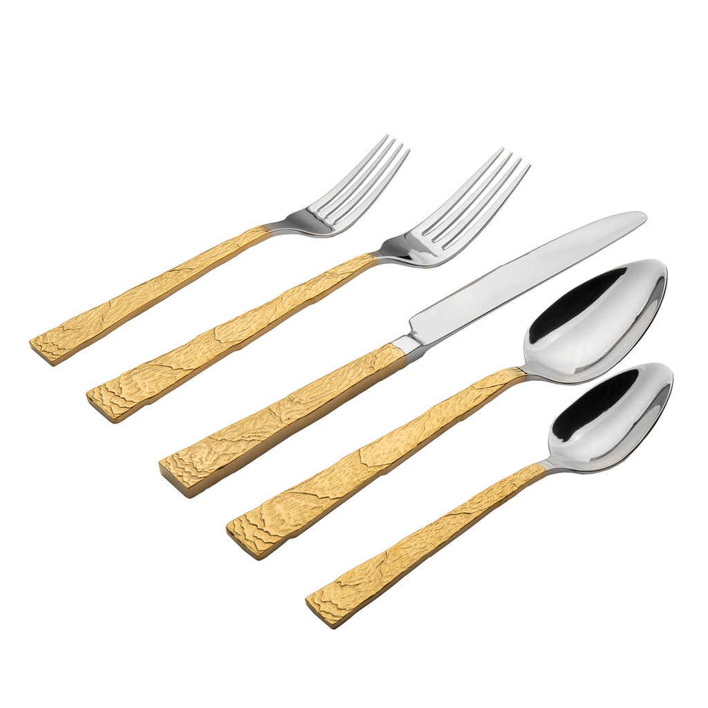 Shale Gold 18/10 Stainless Steel 20 Piece Flatware Set, Service for 4 Ricci Argentieri 18/10 Stainless Steel, 20, 20 Piece Flatware Set, Gold, Gold Flatware, Mirrored, Service For 4, Shale, Stainless, Stainless Steel
