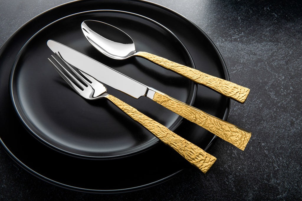Shale Gold 18/10 Stainless Steel 20 Piece Flatware Set, Service for 4 Ricci Argentieri 18/10 Stainless Steel, 20, 20 Piece Flatware Set, Gold, Gold Flatware, Mirrored, Service For 4, Shale, Stainless, Stainless Steel