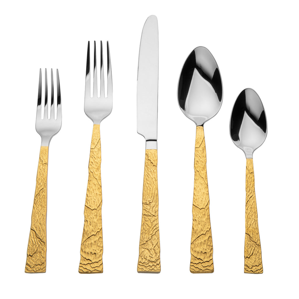 Shale Gold 18/10 Stainless Steel 20 Piece Flatware Set, Service for 4 Ricci Argentieri 18/10 Stainless Steel, 20, 20 Piece Flatware Set, Gold, Gold Flatware, Mirrored, Service For 4, Shale, Stainless, Stainless Steel