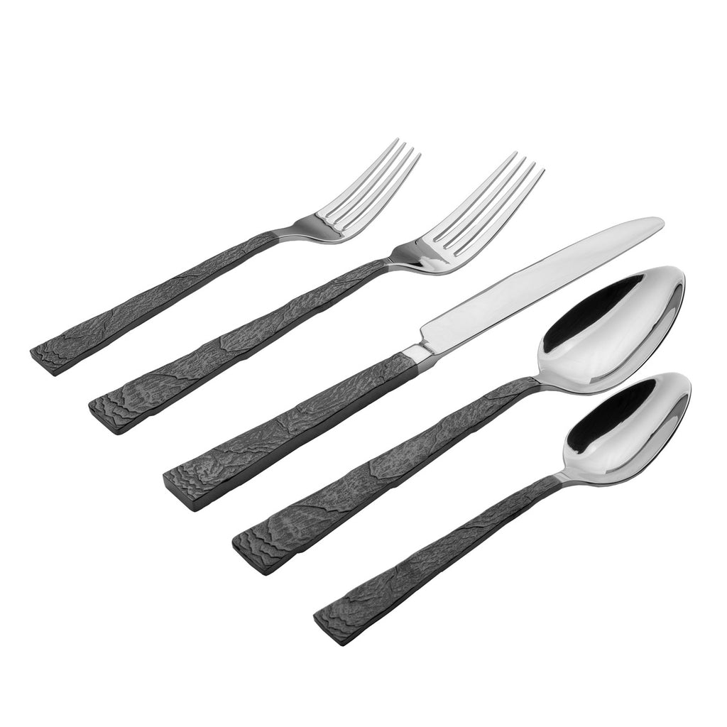 Shale Black 18/10 Stainless Steel 20 Piece Flatware Set, Service for 4 Ricci Argentieri 18/10 Stainless Steel, 20, 20 Piece Flatware Set, Black, Mirrored, Service For 4, Shale, Stainless, Stainless Steel