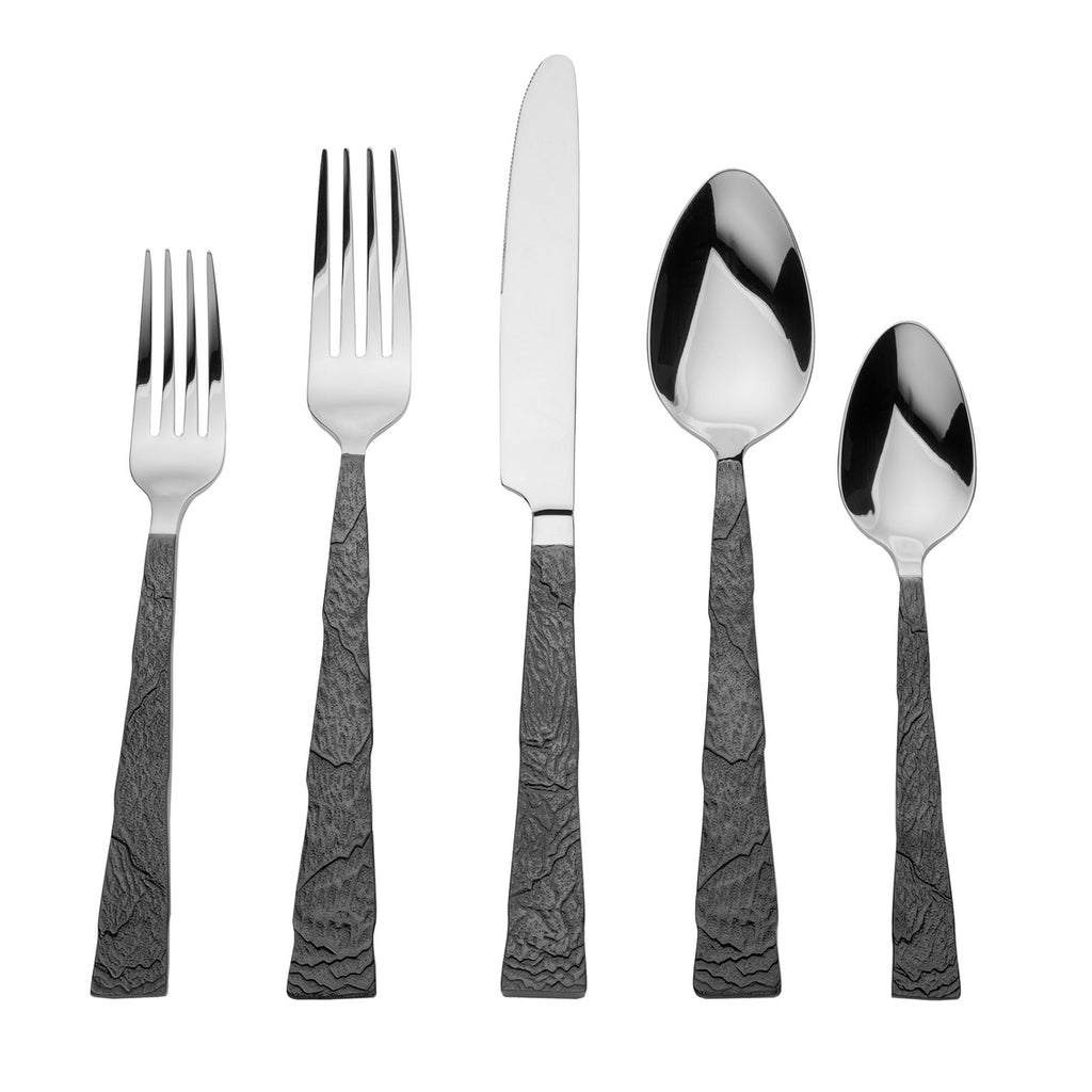 Shale Black 18/10 Stainless Steel 20 Piece Flatware Set, Service for 4 Ricci Argentieri 18/10 Stainless Steel, 20, 20 Piece Flatware Set, Black, Mirrored, Service For 4, Shale, Stainless, Stainless Steel