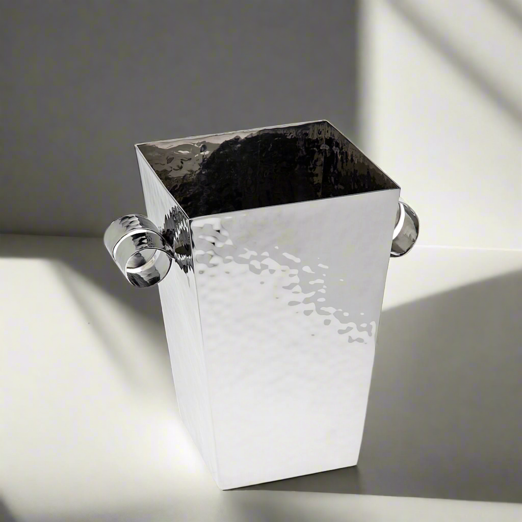 18/10 Stainless Steel Hammered Ice Bucket with Handles Ricci Argentieri 18/10 Stainless Steel, Hammered, Ice Bucket, Mirrored, Mirrored Stainless, Stainless Steel