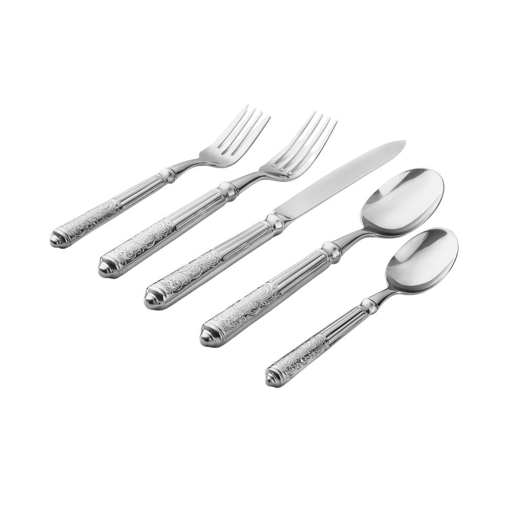 Amalfi Mirrored 18/10 Stainless Steel 5 Piece Flatware Set, Service for 1 Ricci Argentieri 18/10 Stainless Steel, 5 Piece Flatware Set, Amalfi, Mirrored, Mirrored Stainless, Ricci Amalfi, Ricci Flatware, Ricci Flatware Pattern, Silverware, Stainless, Stainless Steel, Stainless Steel Flatware, Utensils
