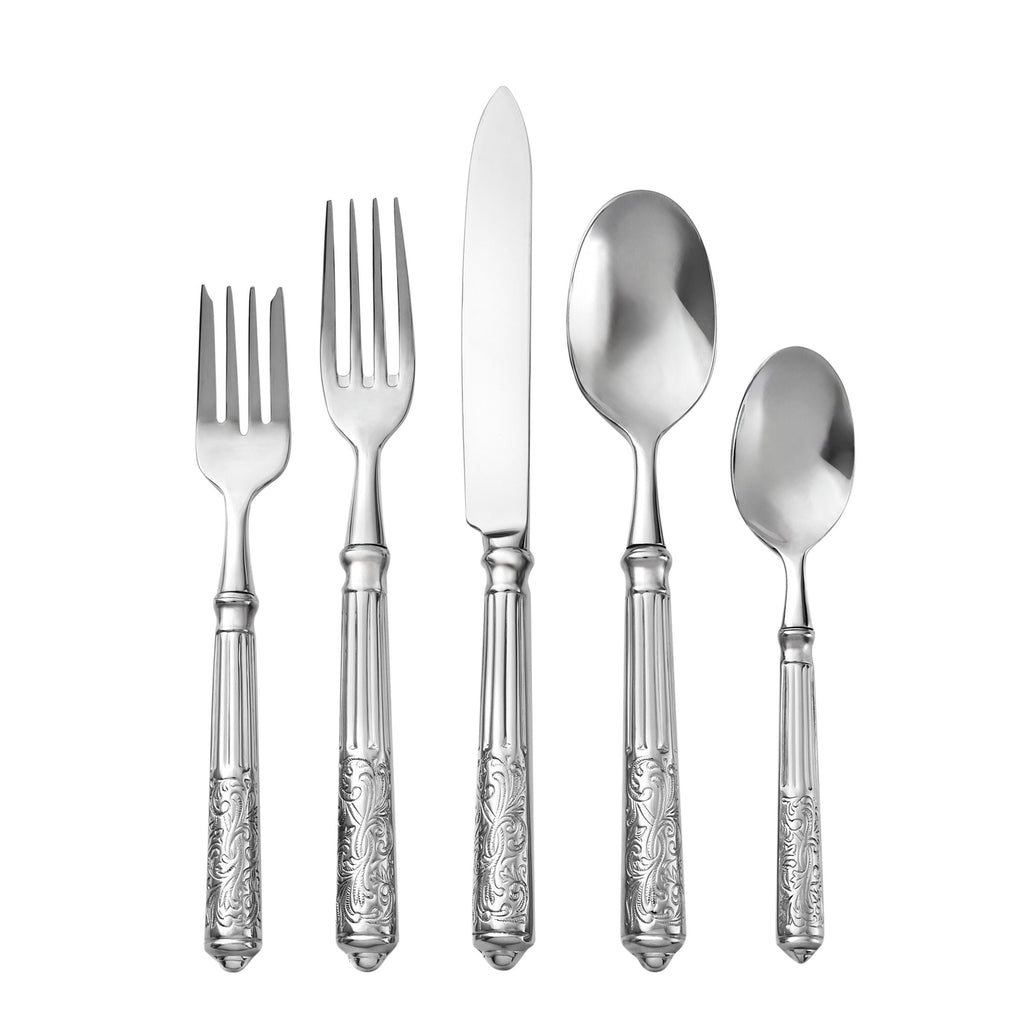 Amalfi Mirrored 18/10 Stainless Steel 5 Piece Flatware Set, Service for 1 Ricci Argentieri 18/10 Stainless Steel, 5 Piece Flatware Set, Amalfi, Mirrored, Mirrored Stainless, Ricci Amalfi, Ricci Flatware, Ricci Flatware Pattern, Silverware, Stainless, Stainless Steel, Stainless Steel Flatware, Utensils