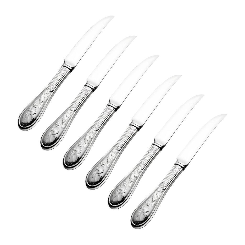 Japanese Bird Mirrored 18/10 Stainless Steel Steak Knifes, Set of 6 Ricci Argentieri 18/10 Stainless Steel, Japanese Bird, Mirrored, Mirrored Flatware Set, Mirrored Stainless, Ricci Flatware, Ricci Flatware Pattern, Ricci Japanese Bird, Silverware, Stainless, Stainless Steel, Stainless Steel Flatware, Steak Knife, Utensils