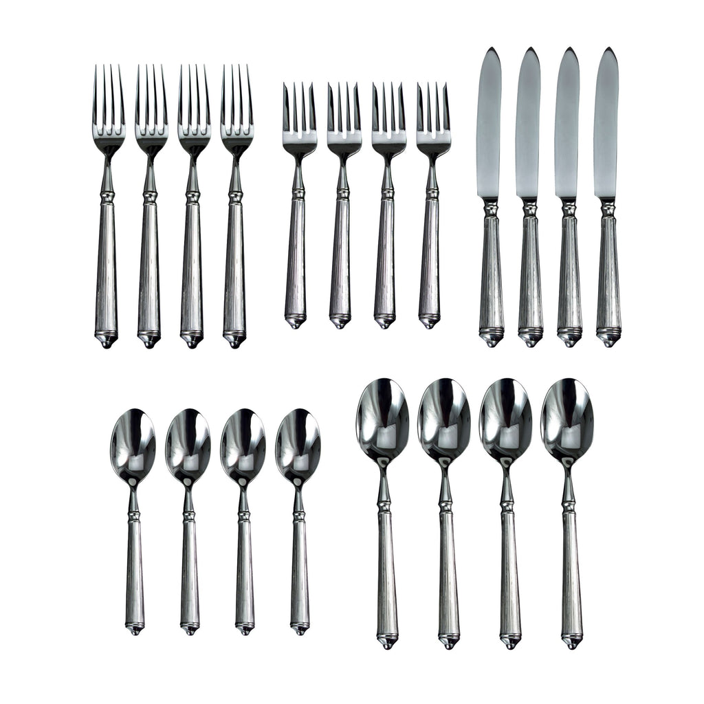 Rialto Mirrored 18/10 Stainless Steel 20 Piece Flatware Set. Service For 4 Ricci Argentieri 18/10 Stainless Steel, 20 Piece Flatware Set, Mirrored, Mirrored Stainless, Rialto, Ricci Flatware, Ricci Flatware Pattern, Ricci Rialto, Silverware, Stainless, Stainless Steel, Stainless Steel Flatware, Utensils