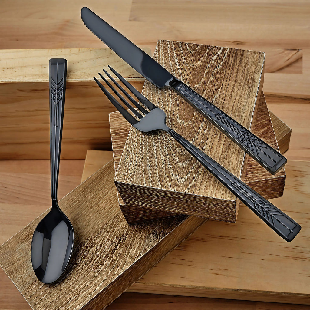 Frank Lloyd Wright Tree of Life Mirrored Black 18/10 Stainless Steel 20 Piece Flatware Set, Service for 4 Ricci Argentieri 18/10 Stainless Steel, 20 Piece Flatware Set, Frank Lloyd Wright, Mirrored, Mirrored Flatware Set, Mirrored Stainless, Ricci Flatware, Ricci Flatware Pattern, Ricci Frank Lloyd Wright, Silverware, Stainless, Stainless Steel, Stainless Steel Flatware, Tree Of Life, Utensils