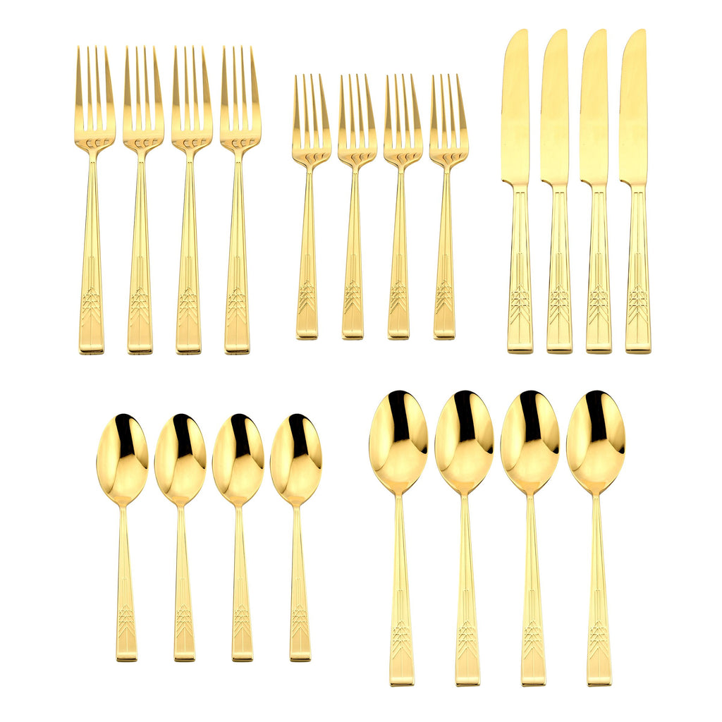 Frank Lloyd Wright Tree Of Life Mirrored Gold 18/10 Stainless Steel 20 Piece Flatware Set, Service for 4 Ricci Argentieri 18/10 Stainless Steel, 20 Piece Flatware Set, Frank Lloyd Wright, Gold Flatware, Mirrored, Mirrored Flatware Set, Mirrored Stainless, Ricci Flatware, Ricci Flatware Pattern, Ricci Frank Lloyd Wright, Silverware, Stainless, Stainless Steel, Stainless Steel Flatware, Tree Of Life, Utensils
