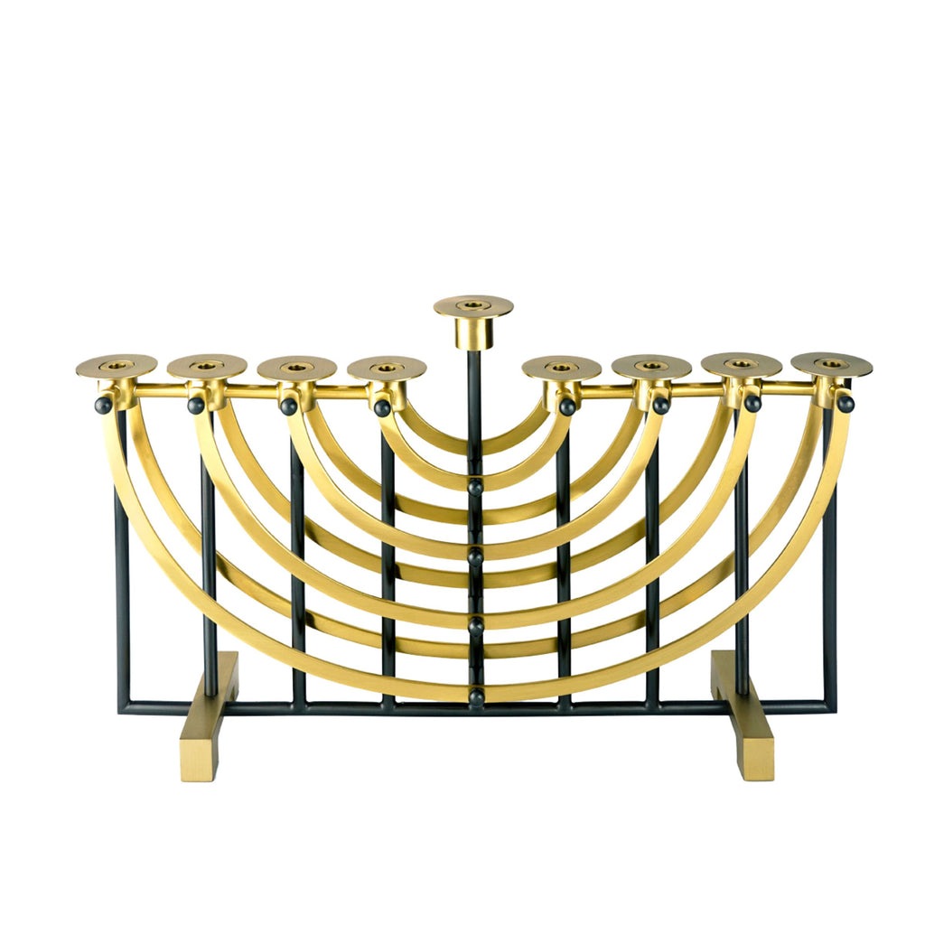 Suspension Black & Gold Stainless Steel Menorah Ricci Argentieri Black, Gold, Judaica, Menorah, Mirrored Stainless, Ricci Suspension, Stainless, Stainless Steel, Suspension, Suspension Menorah