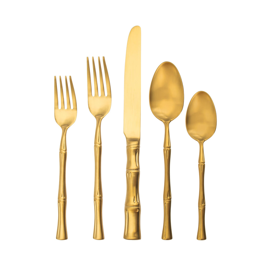 Bamboo Mirrored Gold 18/10 Stainless Steel 20 Piece Flatware Set, Service for 4 Ricci Argentieri 18/10 Stainless Steel, 20 Piece Flatware Set, Bamboo, Gold, Gold Flatware, Mirrored, Mirrored Stainless, Ricci Bamboo, Ricci Flatware, Ricci Flatware Pattern, Silverware, Stainless, Stainless Steel, Stainless Steel Cutlery, Stainless Steel Flatware, Utensils