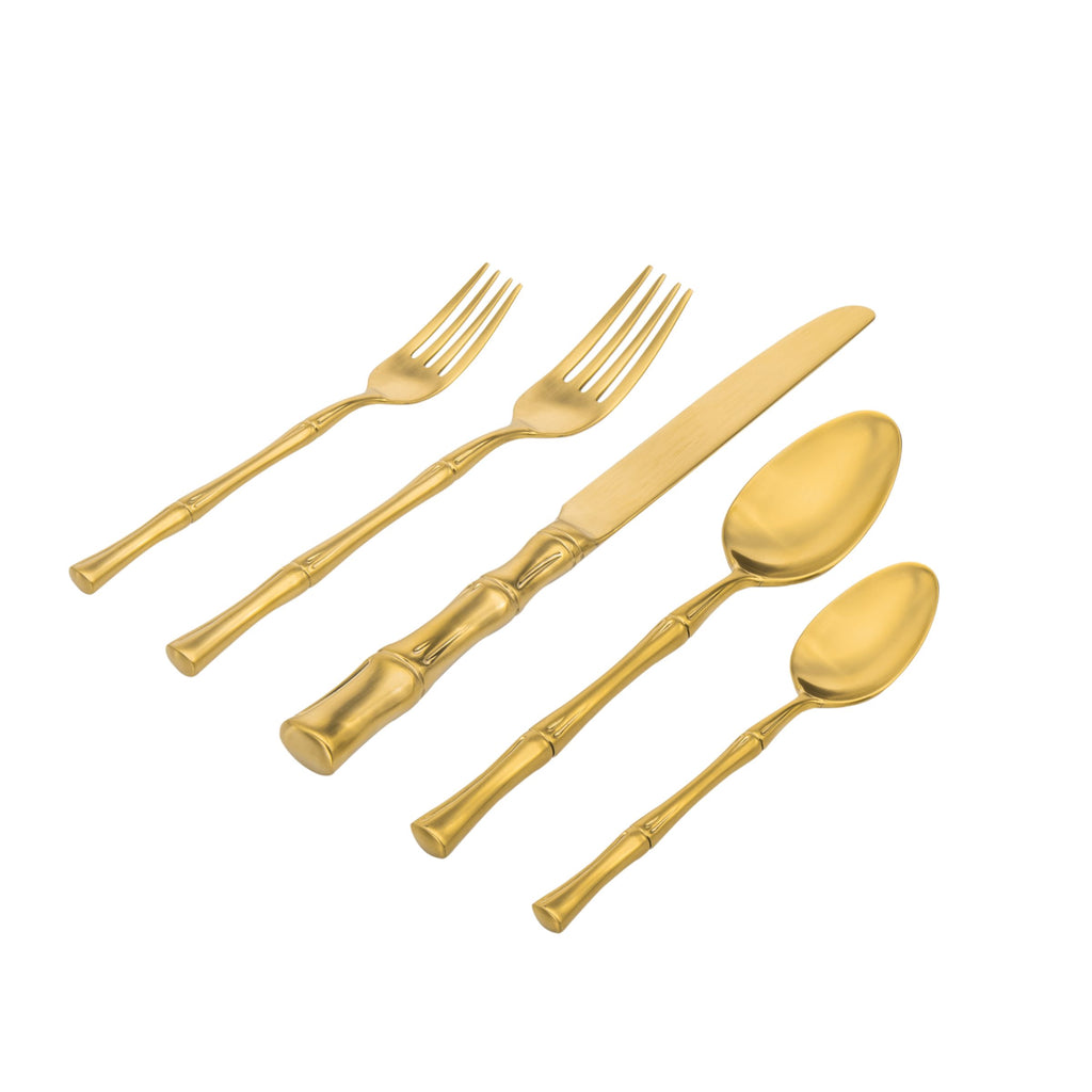 Bamboo Mirrored Gold 18/10 Stainless Steel 20 Piece Flatware Set, Service for 4 Ricci Argentieri 18/10 Stainless Steel, 20 Piece Flatware Set, Bamboo, Gold, Gold Flatware, Mirrored, Mirrored Stainless, Ricci Bamboo, Ricci Flatware, Ricci Flatware Pattern, Silverware, Stainless, Stainless Steel, Stainless Steel Cutlery, Stainless Steel Flatware, Utensils