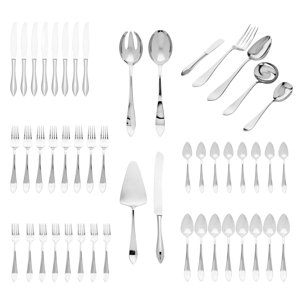 Contorno Mirrored 18/10 Stainless Steel 49 Piece Flatware Set, Service for 8 Ricci Argentieri 18/10 Stainless Steel, 47 Piece Flatware Set, Contorno, Flatware Set, MIRROR FINISH, Mirrored, Mirrored Flatware Set, Mirrored Stainless, Ricci Contorno, Ricci Flatware, Ricci Flatware Pattern, Silverware, Stainless, Stainless Steel, Stainless Steel Cutlery, Stainless Steel Flatware, Utensils
